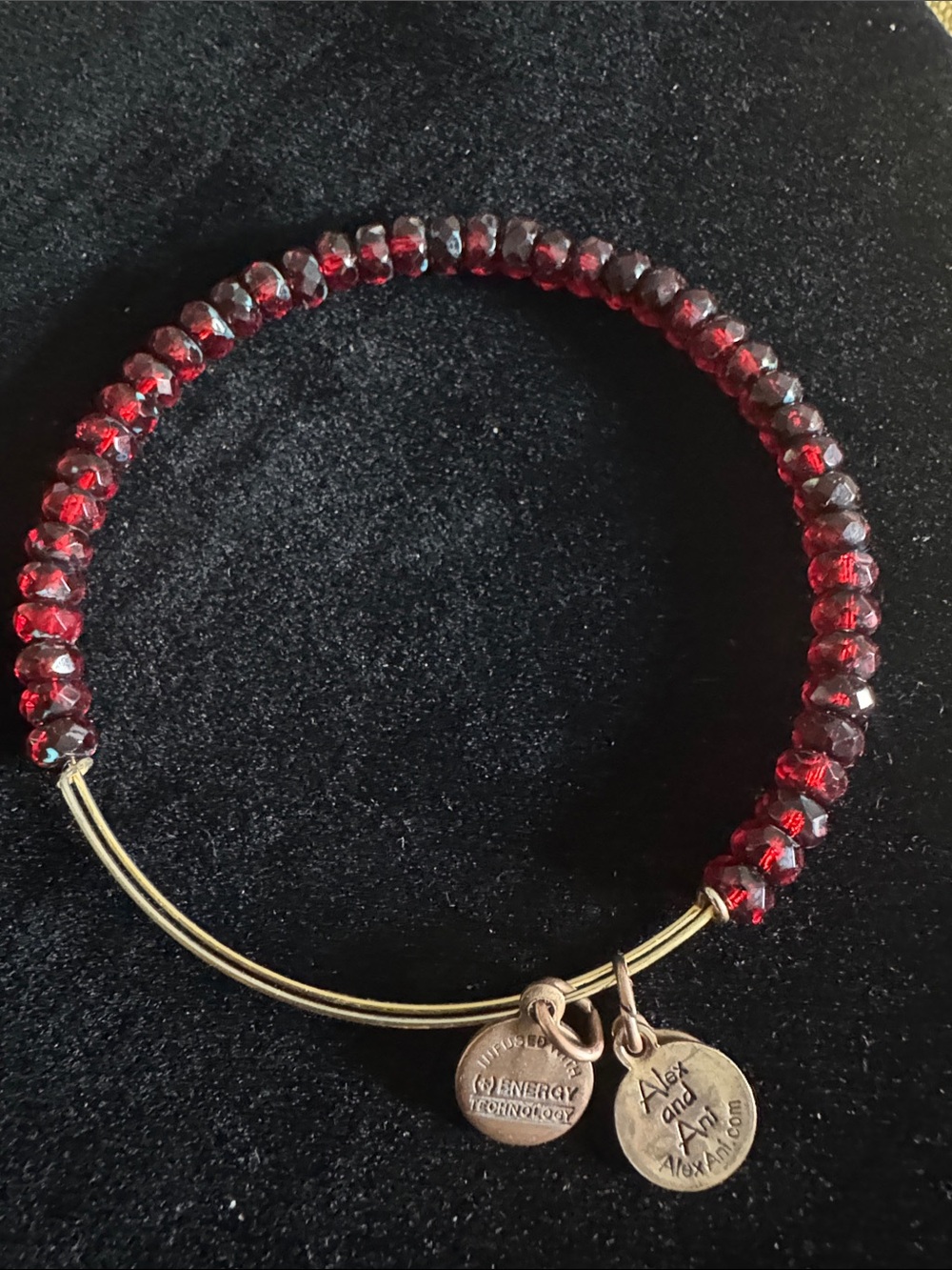 Alex and Ani Red Crystal Beaded Expandable Bangle Bracelet Rafaelian Gold
